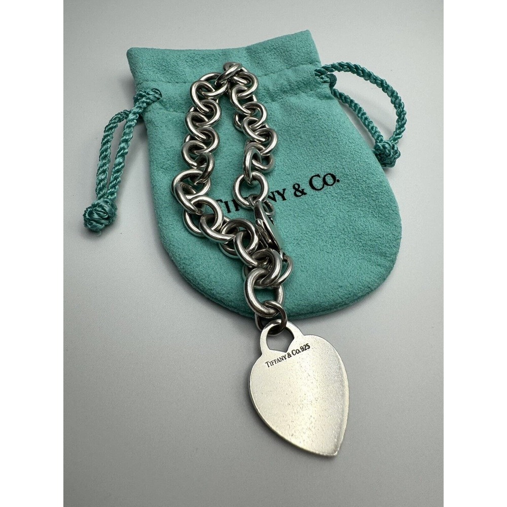 Tiffany & Co. Engraveable Heart Tag 7.75” Chain Bracelet 925 Sterling Authentic